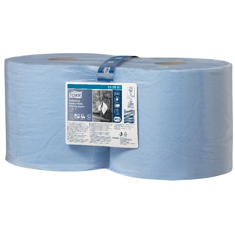 130081 - Tork® Heavy-Duty Industriële Poetsrol - 3-laags - Gemengd blauw - 119 m - W1/W2 - Verpakking van 2 rollen